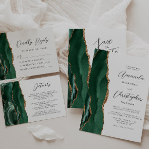 Agate Emerald Green Gold Script Wedding Save The Date