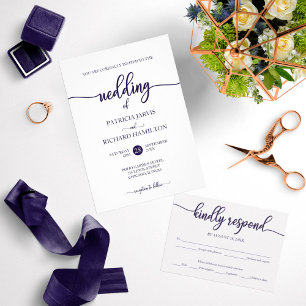We Are Tying The Knot Chic Navy Blue White Wedding Invitation