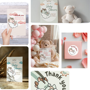 Cloud Pastel Pink Yellow Baby Dragon Thank you 