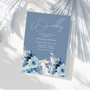 Dusty Blue Floral Modern Elegant Wedding Invitation