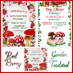 Red Berry Garden Toadstool Greenery Magic Mushroom Thank You Card