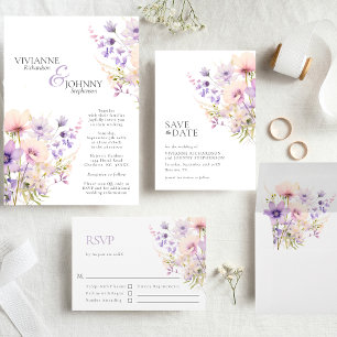 Majestic Garden Wildflowers Lavender Wedding Envelope