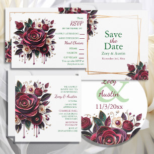 Burgundy Flowers, Foliage and Pearls Square Sticker