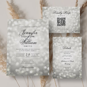 Elegant Wedding Bokeh Lights Romantic Silver Invitation