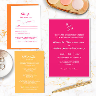 Invitation Mariage de Monogramme blanc et rose chaud moderne