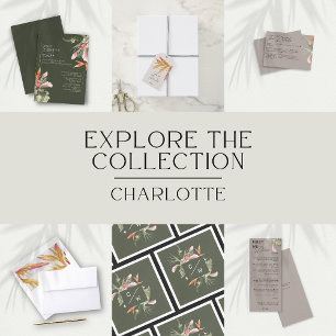 Invitation En Aluminium Plage tropicale Flore Vert foncé Mariage Or