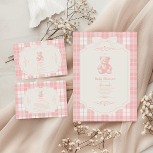Pink Bow Gingham French Teddy Bear Baby Shower Napkin