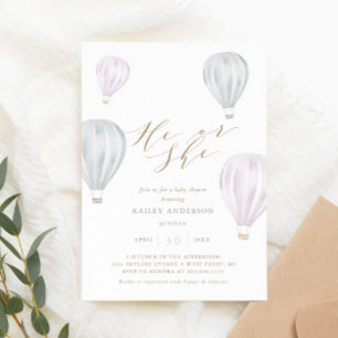 He or She Gender Reveal Air Balloon Baby Shower Invitation