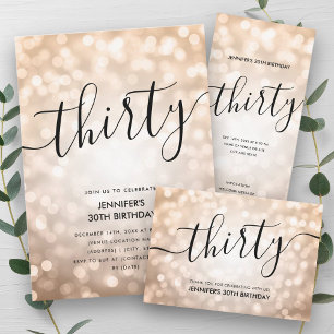 Invitation 30e anniversaire Menu Rose Gold Parties scintillan