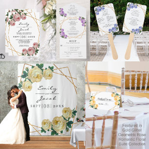 Elegant Gold Glitter Geo Purple Floral Table No Announcement