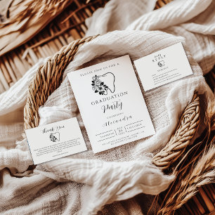 Elegant Floral Tooth Dental Graduation Invitation