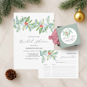 Winter Bridal Shower Invitations Watercolor