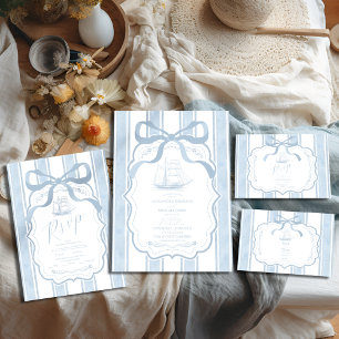 Nautical Navy White Stripes Boat Wedding Save The Date