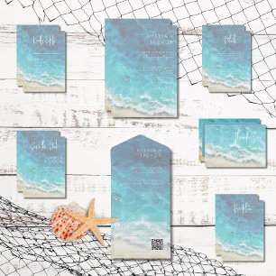 Modern Watercolor Beach & Sea Wedding  Thank You Card