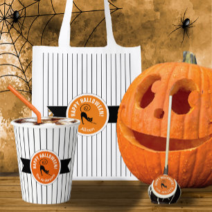 Happy Halloween Black Cat & Stripes ID686 Invitation