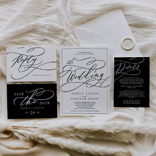 Romantic Calligraphy   Frame All In One Wedding Invitation