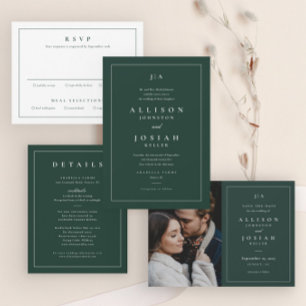 Classic Monogram Forest Green Wedding Photo Save The Date