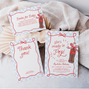 She's Ready to Pop Retro Soda Blue Baby Shower Enclosure Card