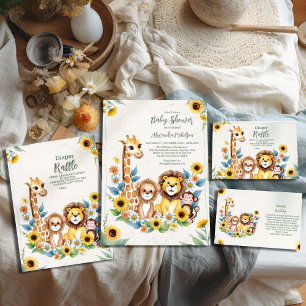Rustic Jungle Safari Animals Baby Shower Invitation