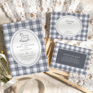 Vintage Preppy Blue Gingham Baby Shower Thank You Card