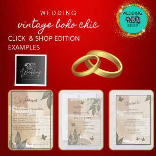 Invitation Tout En Un Vintage boho chic verdure mariage monogramme 