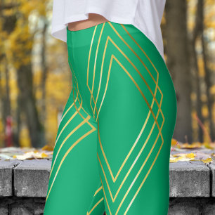 Chic Jade Green  Diamonds Pattern Leggings