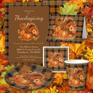 Fall Harvest Plaid And Cornucopia  Bath Towel Set