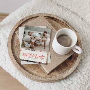 Joyful & Bright Cozy Winter Plaid Photo Holiday Card