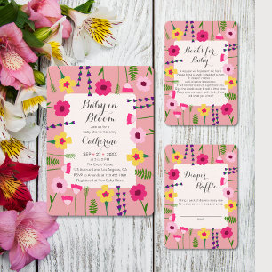 Baby In Bloom Colourful Floral QR Code Baby Shower Invitation