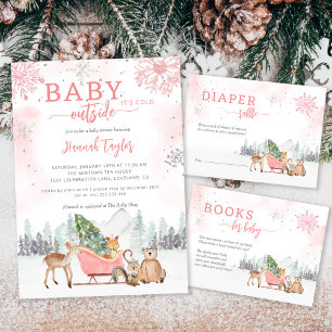 Carte D'accompagnement Baby shower des filles du bois de l'hiver du chape
