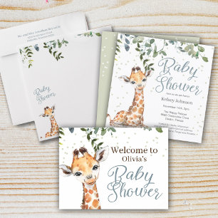 Jungle Safari Greenery Giraffe Baby Shower Invitation