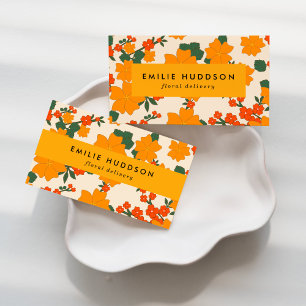 Orange Flowers, Greenery, Florist, Flower Shop Business Card