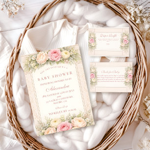Blush Ranunculus And Rose Garden Baby Shower Invitation