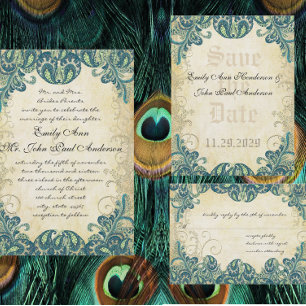 Vintage Paisley Raspberry and Green Peacock Colour Invitation