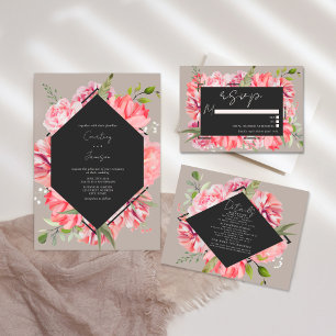 Geometric Botanical Pink Floral Wedding Invitation