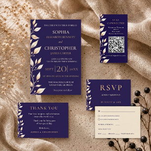 Save The Date Élégant mariage à bordure botanique Navy
