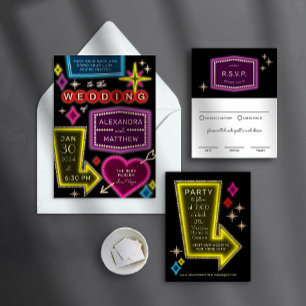 Neon Arrow Sign Las Vegas Wedding Reception Enclosure Card