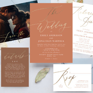 Terracotta Orange Elegant Boho Gold Wedding Photo
