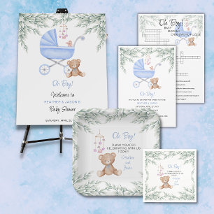 Oh Boy Baby Stroller and Mobile Shower Invitation