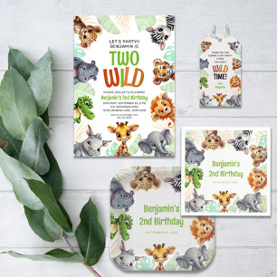Safari Jungle Animal Kid's Two Wild Birthday Party Square Sticker
