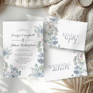 Rustic Eucalyptus Dusty Blue Wedding Invitation