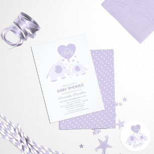 Lavender Cute Elephant Baby Shower Thank You Invitation