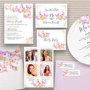 Watercolor Butterfly Quinceanera with 4 Photo Invitation