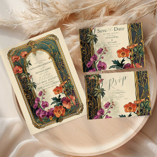 Vintage Ornamental Floral Art Nouveau Wedding Save The Date