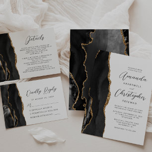 Cartons Réponse Agate Black Gold Mariage de script moderne