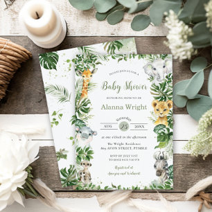 Chic Greenery Cute Jungle Animals Baby Shower  Invitation