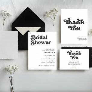 Stylish retro black & white Bridal shower Invitati Invitation