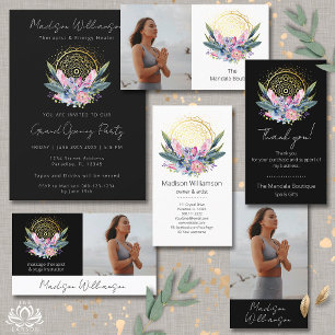 Gold Mandala Pink Crystals Spa Boho Business Event Invitation