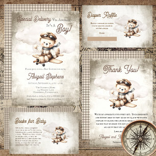 Airplane Teddy Bear Special Delivery Baby Shower Thank You Card