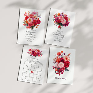 Vibrant Fuchsia and Coral Floral Wedding QR Code Invitation